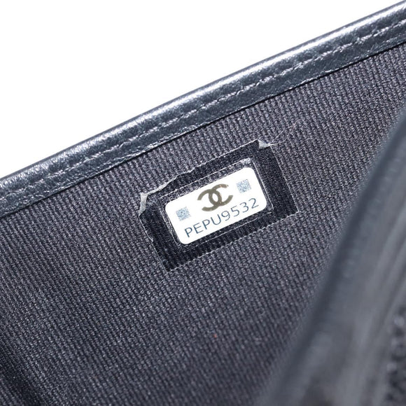 CHANEL Matelasse Compact Wallet Caviar Skin Black Silver CC Auth 207781V