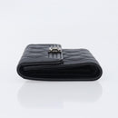 CHANEL Matelasse Compact Wallet Caviar Skin Black Silver CC Auth 207781V-5