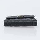 CHANEL Matelasse Compact Wallet Caviar Skin Black Silver CC Auth 207781V-7