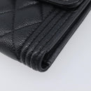 CHANEL Matelasse Compact Wallet Caviar Skin Black Silver CC Auth 207781V-8