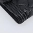 CHANEL Matelasse Compact Wallet Caviar Skin Black Silver CC Auth 207781V-9
