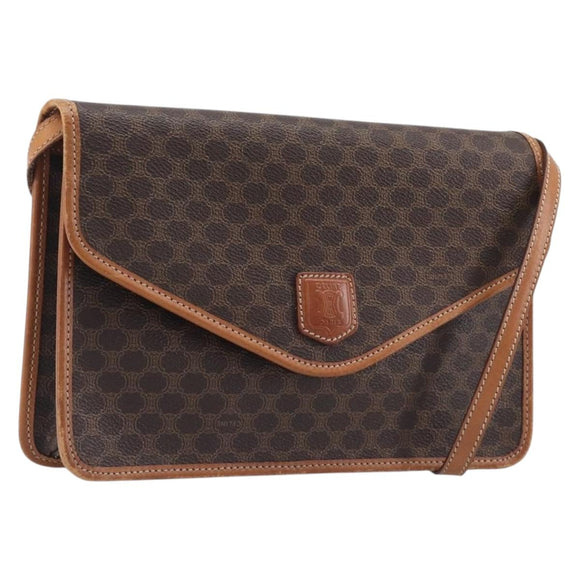 CELINE Macadam Shoulder Bag PVC Brown Gold Tone Auth 207782
