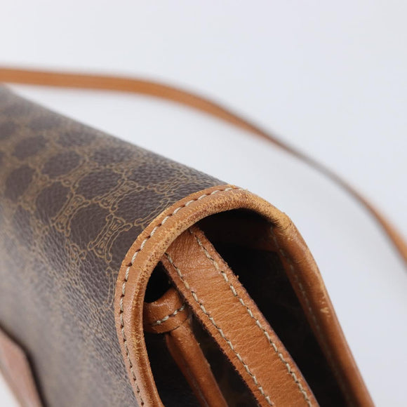 CELINE Macadam Shoulder Bag PVC Brown Gold Tone Auth 207782