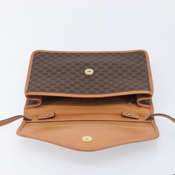 CELINE Macadam Shoulder Bag PVC Brown Gold Tone Auth 207782