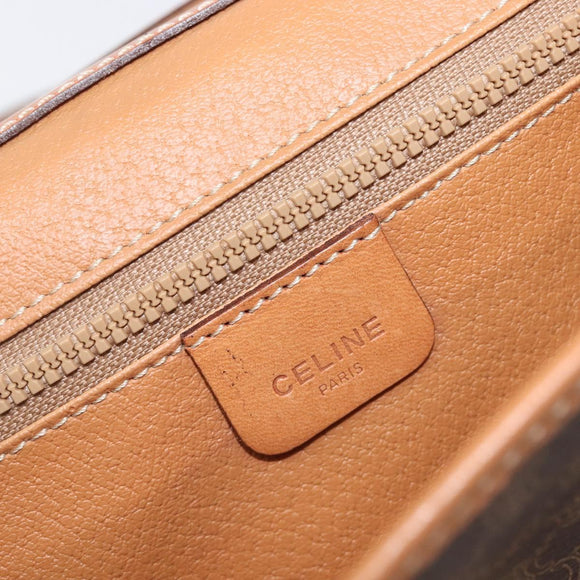 CELINE Macadam Shoulder Bag PVC Brown Gold Tone Auth 207782
