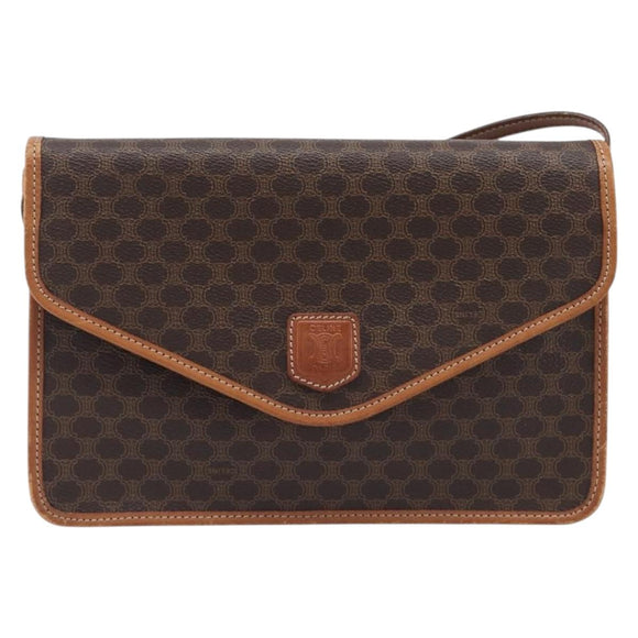 CELINE Macadam Shoulder Bag PVC Brown Gold Tone Auth 207782