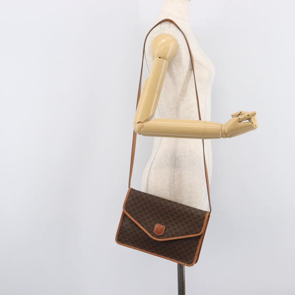 CELINE Macadam Shoulder Bag PVC Brown Gold Tone Auth 207782