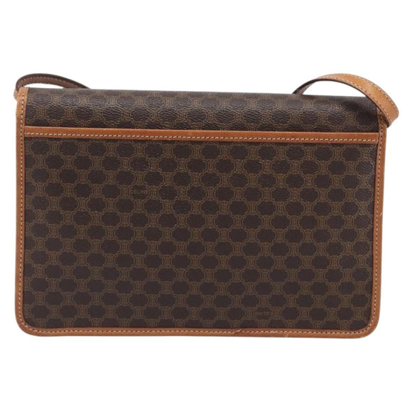 CELINE Macadam Shoulder Bag PVC Brown Gold Tone Auth 207782