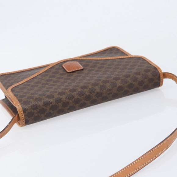 CELINE Macadam Shoulder Bag PVC Brown Gold Tone Auth 207782