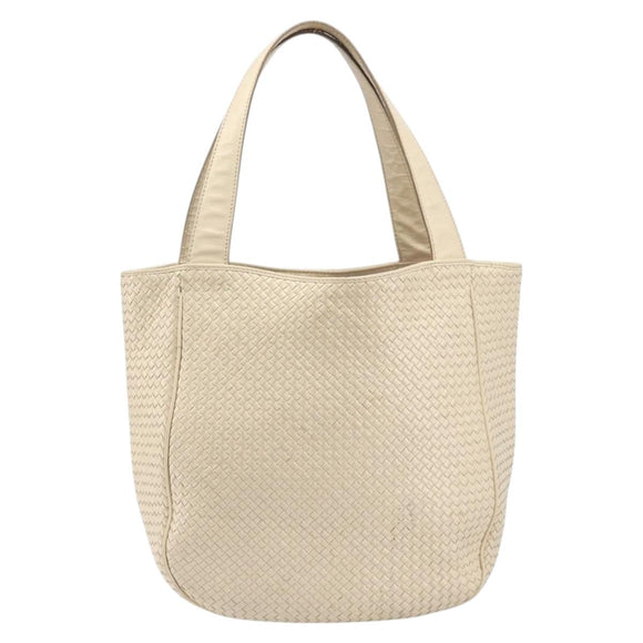 Bottega Veneta INTRECCIATO Tote Bag Leather Ivory Gold Tone Auth 207783A