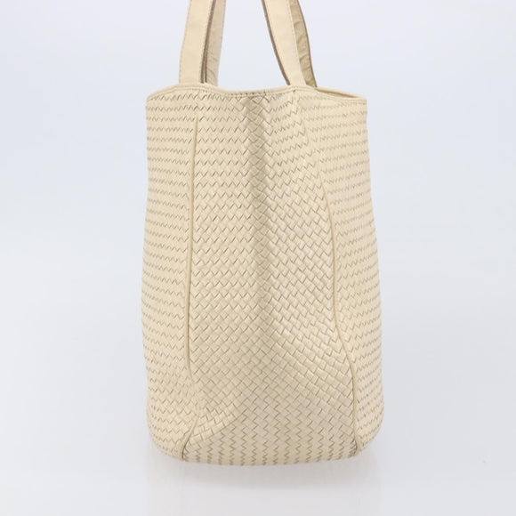 Bottega Veneta INTRECCIATO Tote Bag Leather Ivory Gold Tone Auth 207783A