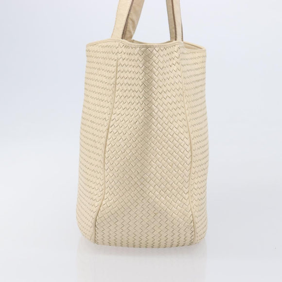 Bottega Veneta INTRECCIATO Tote Bag Leather Ivory Gold Tone Auth 207783A