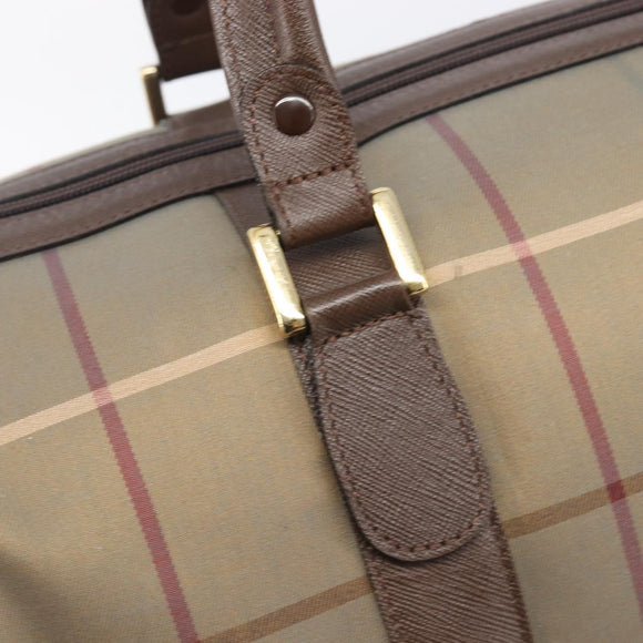 Burberrys Nova Check Boston Bag Canvas Beige Gold Tone Auth 207785