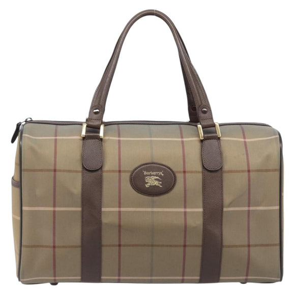 Burberrys Nova Check Boston Bag Canvas Beige Gold Tone Auth 207785