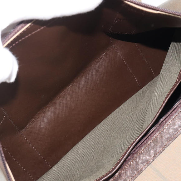 Burberrys Nova Check Boston Bag Canvas Beige Gold Tone Auth 207785