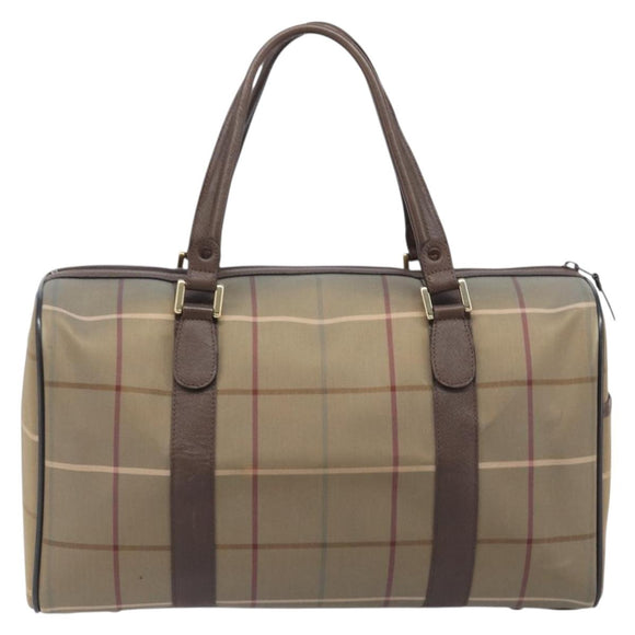 Burberrys Nova Check Boston Bag Canvas Beige Gold Tone Auth 207785