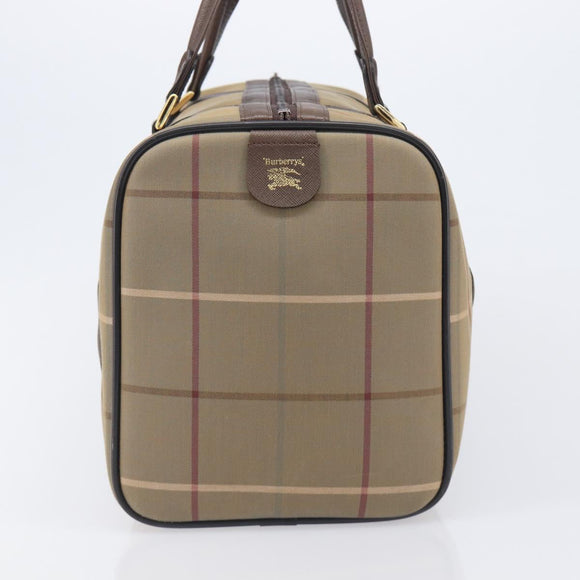 Burberrys Nova Check Boston Bag Canvas Beige Gold Tone Auth 207785