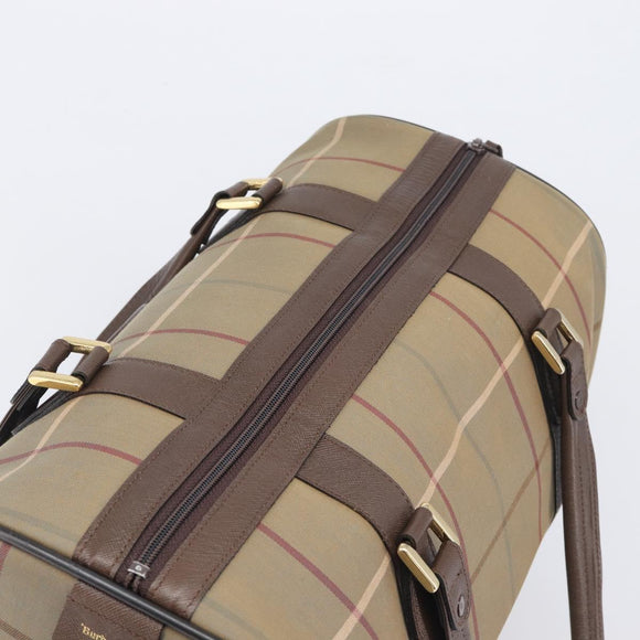 Burberrys Nova Check Boston Bag Canvas Beige Gold Tone Auth 207785