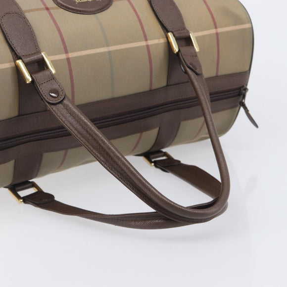 Burberrys Nova Check Boston Bag Canvas Beige Gold Tone Auth 207785