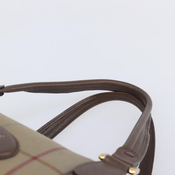 Burberrys Nova Check Boston Bag Canvas Beige Gold Tone Auth 207785