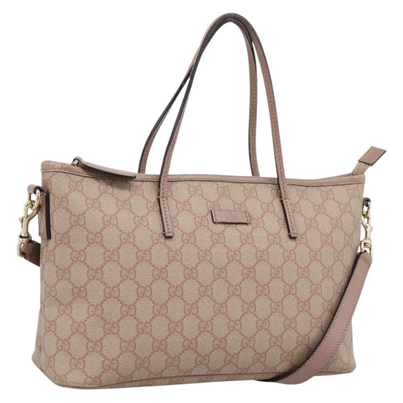 GUCCI GG Supreme Hand Bag PVC 2way Pink Gold Tone 353439 Auth 207789