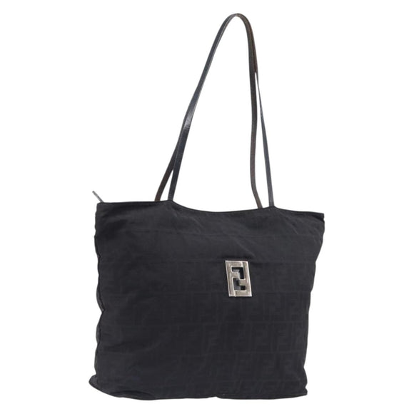 FENDI Zucca Canvas Tote Bag Black Silver Auth 207792