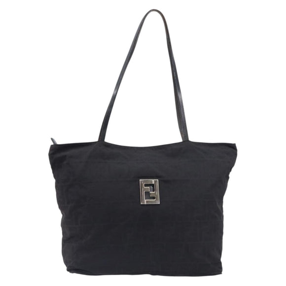 FENDI Zucca Canvas Tote Bag Black Silver Auth 207792