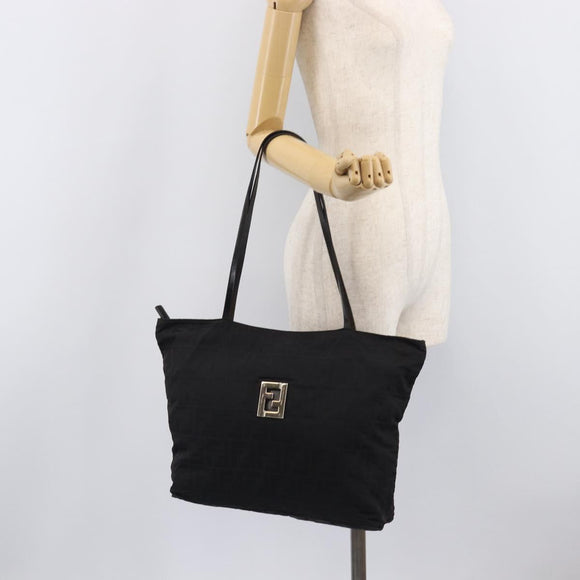 FENDI Zucca Canvas Tote Bag Black Silver Auth 207792
