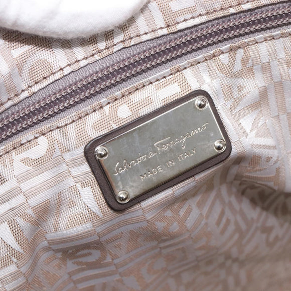 Salvatore Ferragamo Gancini Tote Bag Nylon Beige Silver Auth 207794A