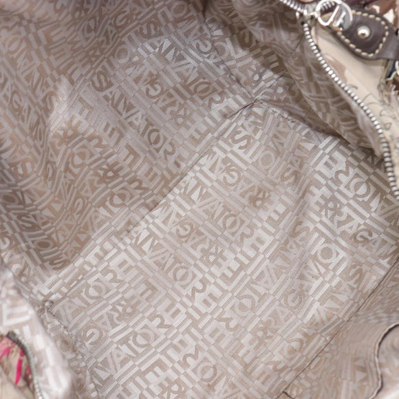 Salvatore Ferragamo Gancini Tote Bag Nylon Beige Silver Auth 207794A