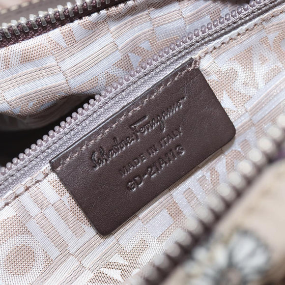 Salvatore Ferragamo Gancini Tote Bag Nylon Beige Silver Auth 207794A