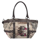 Salvatore Ferragamo Gancini Tote Bag Nylon Beige Silver Auth 207794A-2