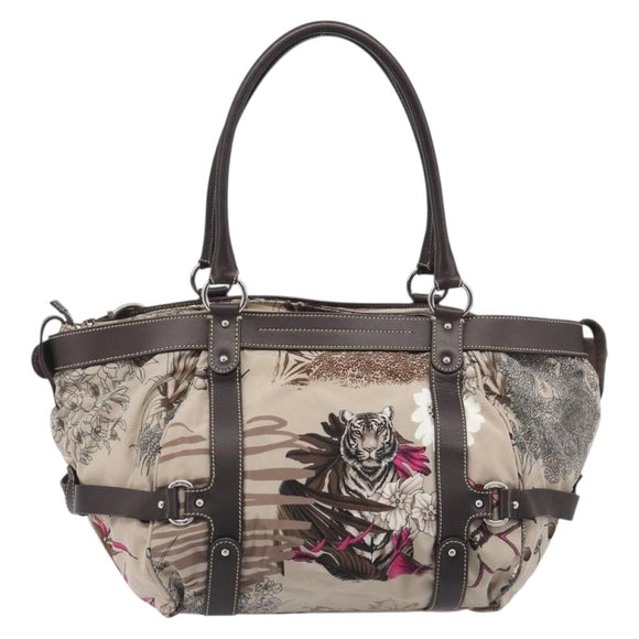 Salvatore Ferragamo Gancini Tote Bag Nylon Beige Silver Auth 207794A