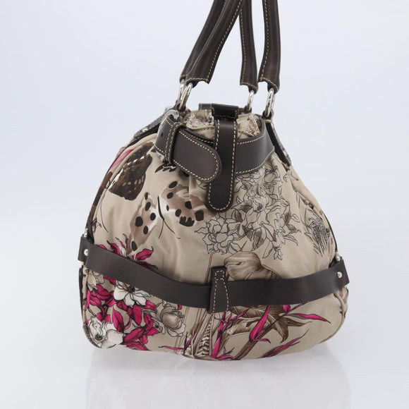 Salvatore Ferragamo Gancini Tote Bag Nylon Beige Silver Auth 207794A