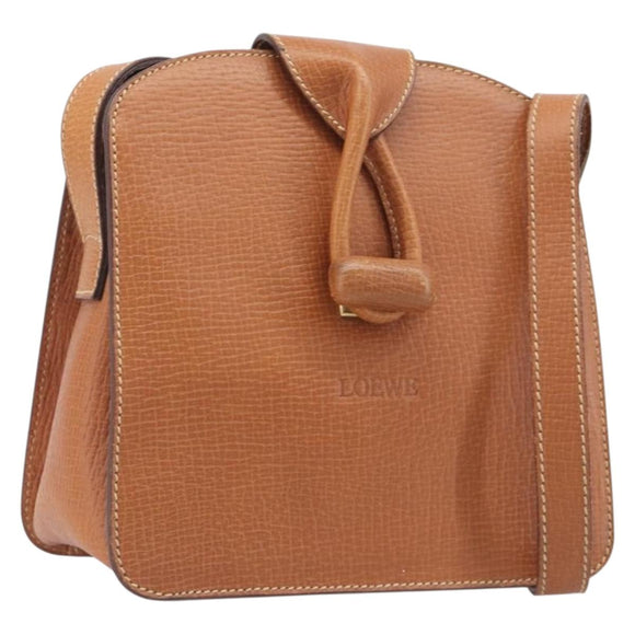 LOEWE Shoulder Bag Leather Brown Gold Tone Auth 207796A