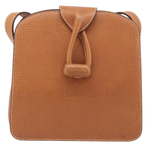 LOEWE Shoulder Bag Leather Brown Gold Tone Auth 207796A