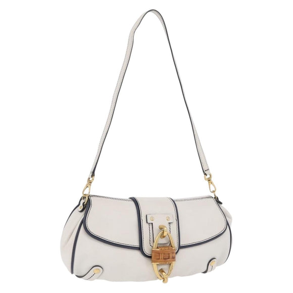 Salvatore Ferragamo Shoulder Bag Leather White Gold Auth 207797V
