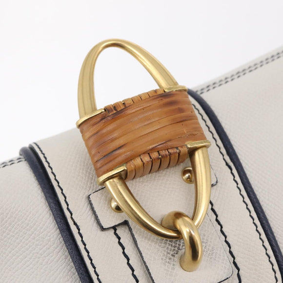 Salvatore Ferragamo Shoulder Bag Leather White Gold Auth 207797V