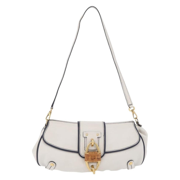 Salvatore Ferragamo Shoulder Bag Leather White Gold Auth 207797V