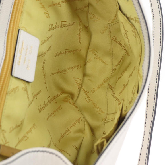 Salvatore Ferragamo Shoulder Bag Leather White Gold Auth 207797V