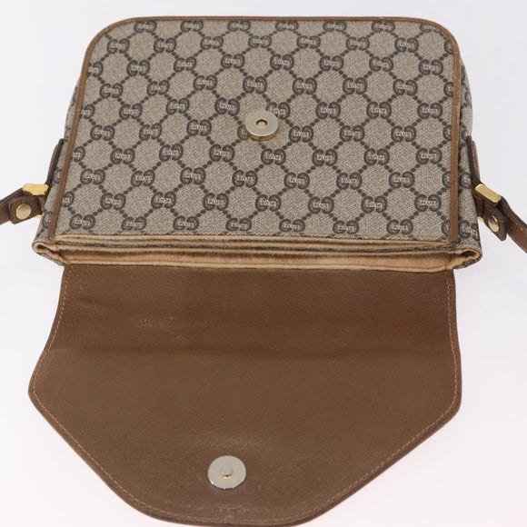 GUCCI GG Plus Supreme Shoulder Bag PVC Beige Gold Auth 207802