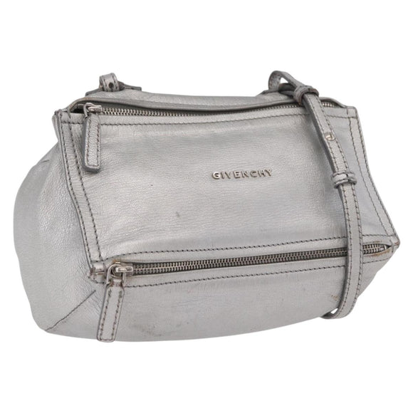 GIVENCHY Pandora Mini Shoulder Bag Leather Silver Auth 207804