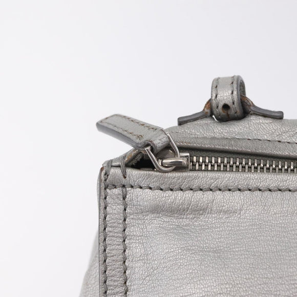 GIVENCHY Pandora Mini Shoulder Bag Leather Silver Auth 207804