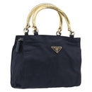 PRADA Metal Handle Hand Bag Nylon Navy Gold Auth 207805A-1