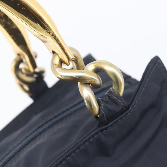 PRADA Metal Handle Hand Bag Nylon Navy Gold Auth 207805A