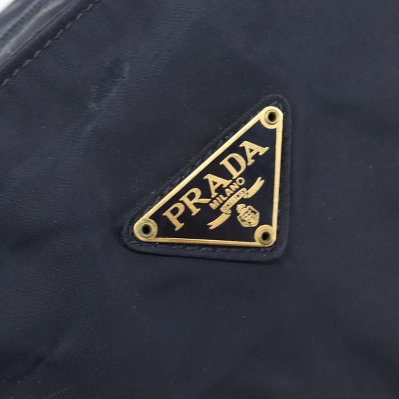 PRADA Metal Handle Hand Bag Nylon Navy Gold Auth 207805A