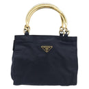 PRADA Metal Handle Hand Bag Nylon Navy Gold Auth 207805A-2