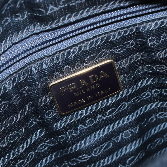 PRADA Metal Handle Hand Bag Nylon Navy Gold Auth 207805A