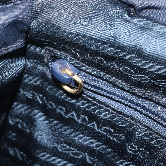PRADA Metal Handle Hand Bag Nylon Navy Gold Auth 207805A