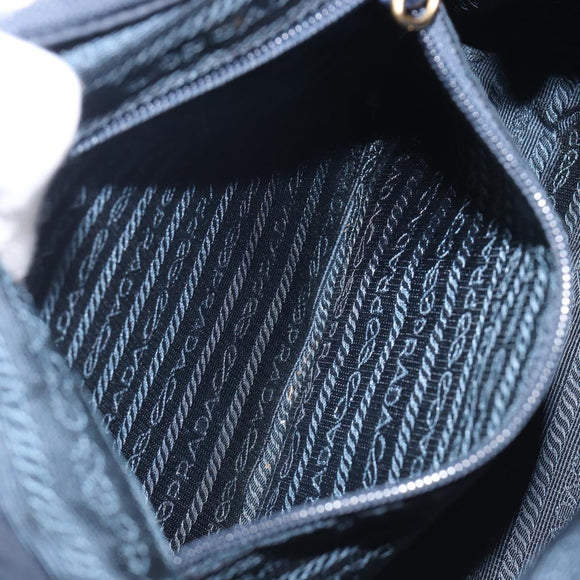 PRADA Metal Handle Hand Bag Nylon Navy Gold Auth 207805A
